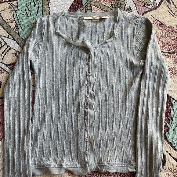 DKNY Ribbed Frill Pointelle Knit Cardigan Top🌬️ - Picture 6 of 8